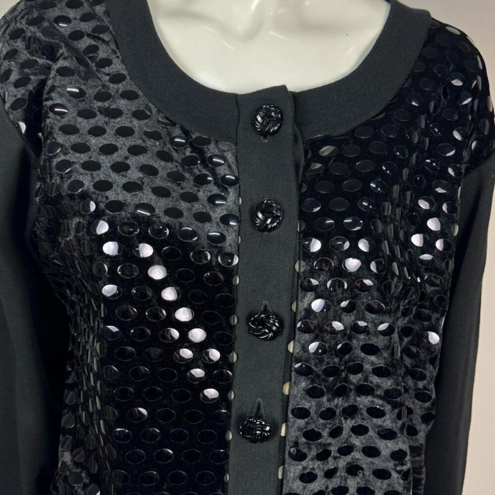 Rectangle Blanc Paris Vintage Black Cardigan Velvet Sequin Sweater Medium - Picture 5 of 12